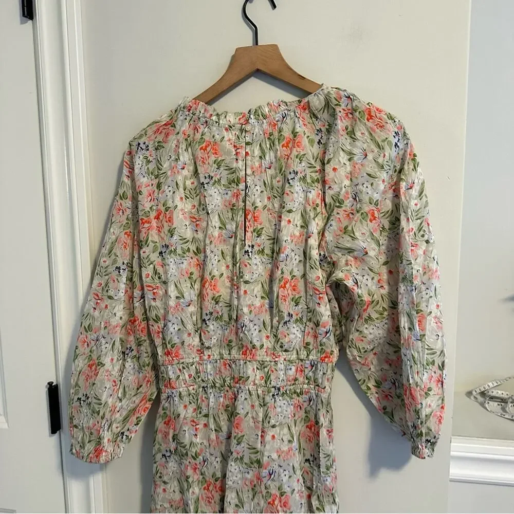 NWT THE GREAT. Floral Gray Pink Cotton Maxi Dress Large 3 - Picture 5 of 12